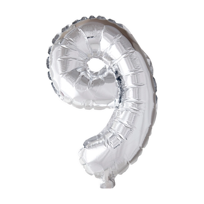 Folieballon 9 jaar Zilver 66cm