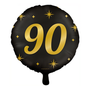 Folieballon 90  jaar - goud zwart - 45cm