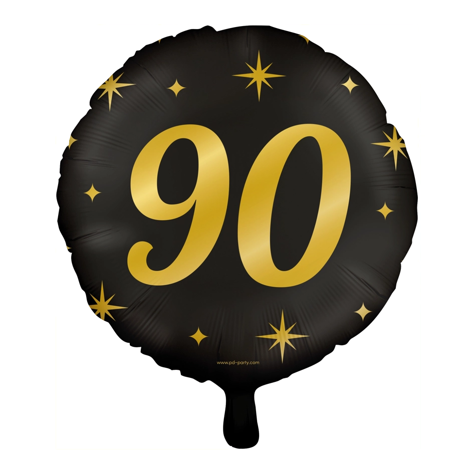 Folieballon 90  jaar - goud zwart - 45cm