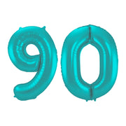 Folieballon 90 jaar metallic pastel aqua mat 86cm