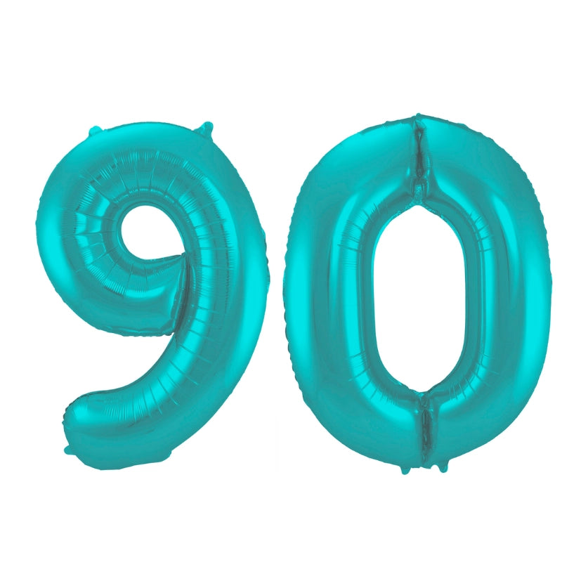 Folieballon 90 jaar metallic pastel aqua mat 86cm