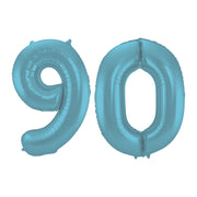 Folieballon 90 jaar metallic pastel blauw mat 86cm