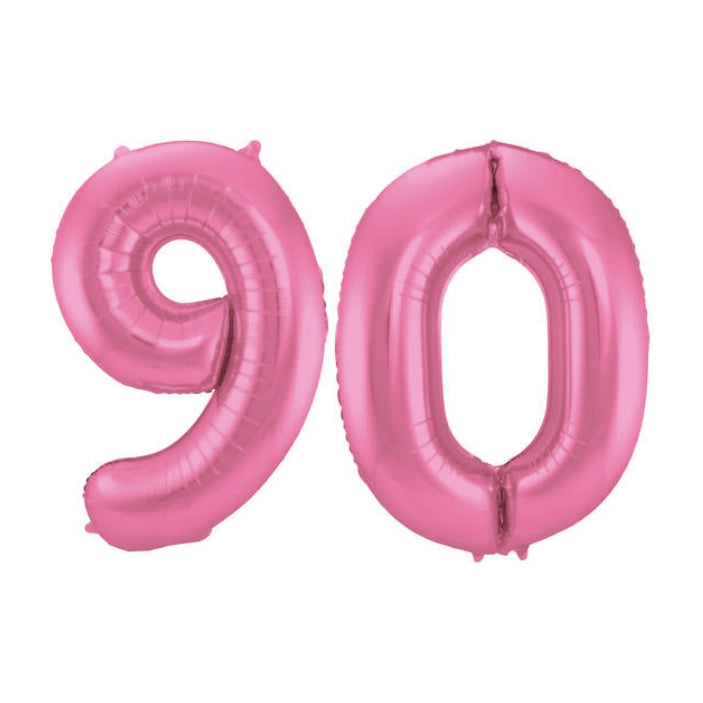 Folieballon 90 jaar metallic roze mat 86cm