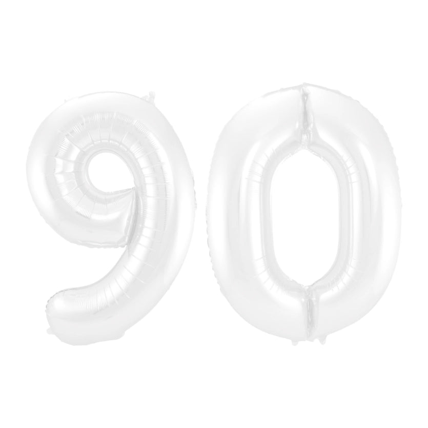 Folieballon 90 jaar metallic wit 86cm