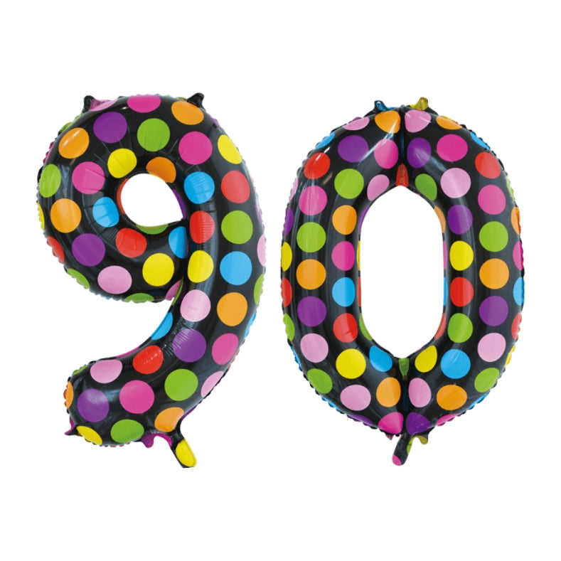 Folieballon 90 jaar stippen 86cm
