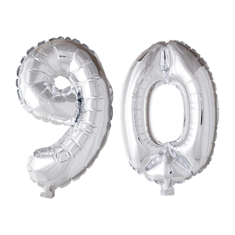 Folieballon 90 jaar Zilver 66cm