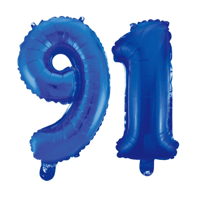 Folieballon 91 jaar blauw 41cm