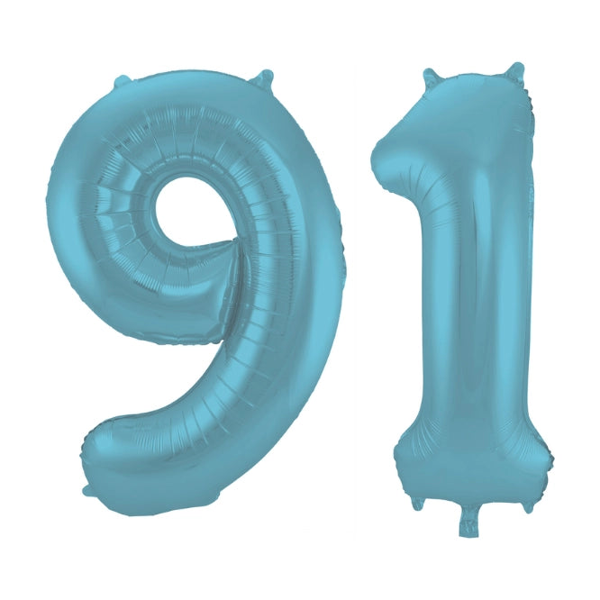 Folieballon 91 jaar metallic pastel blauw mat 86cm