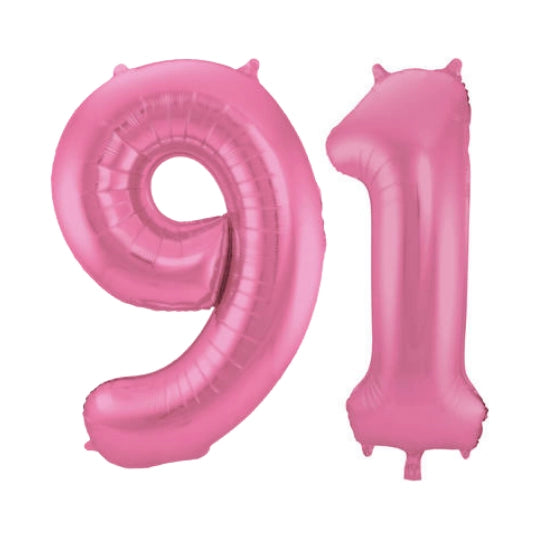 Folieballon 91 jaar metallic roze mat 86cm