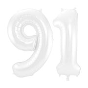 Folieballon 91 jaar metallic wit 86cm