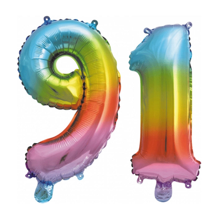 Folieballon 91 jaar Regenboog 41cm