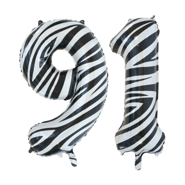 Folieballon 91 jaar zebra 86cm