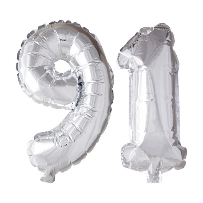 Folieballon 91 jaar Zilver 66cm