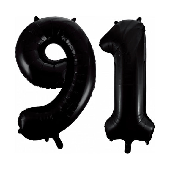 Folieballon 91 jaar zwart 41cm
