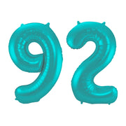 Folieballon 92 jaar metallic pastel aqua mat 86cm