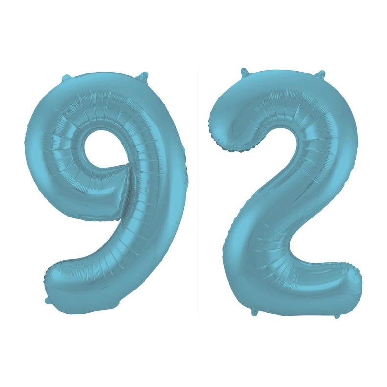 Folieballon 92 jaar metallic pastel blauw mat 86cm