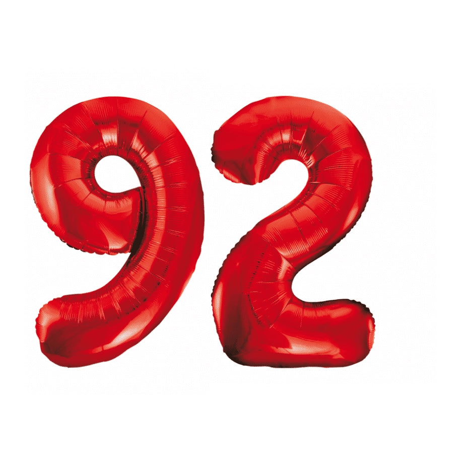 Folieballon 92 jaar rood 86cm