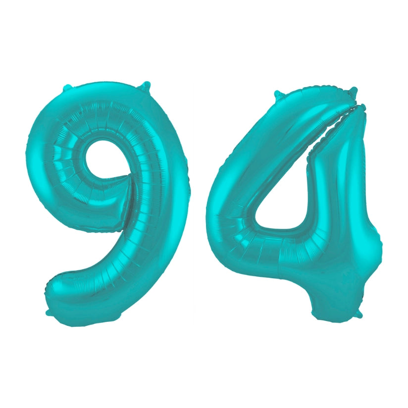 Folieballon 94 jaar metallic pastel aqua mat 86cm
