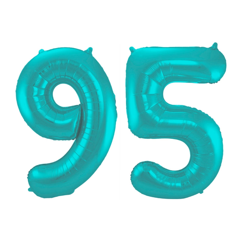 Folieballon 95 jaar metallic pastel aqua mat 86cm