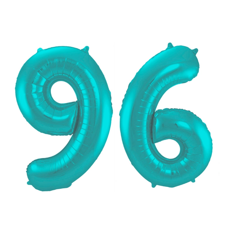 Folieballon 96 jaar metallic pastel aqua mat 86cm