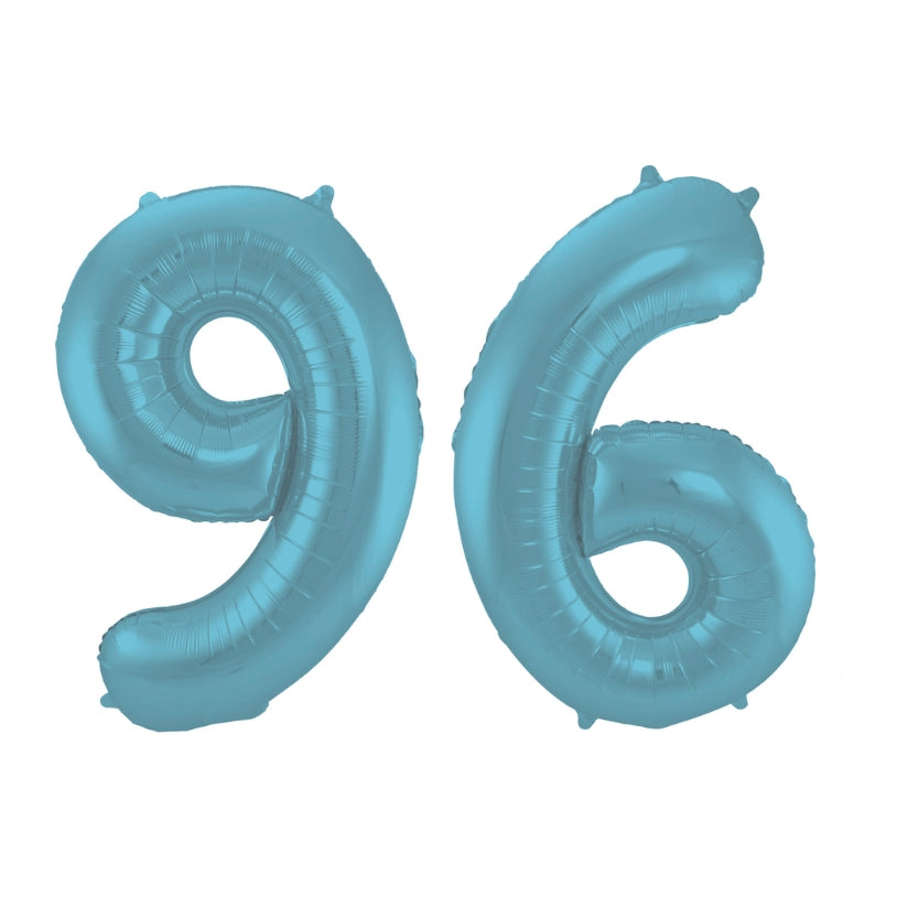 Folieballon 96 jaar metallic pastel blauw mat 86cm