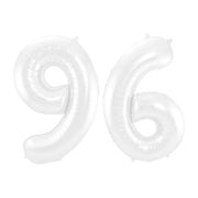 Folieballon 96 jaar metallic wit 86cm