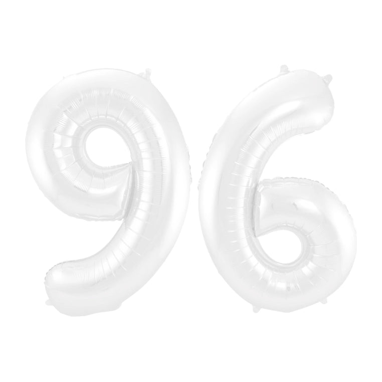 Folieballon 96 jaar metallic wit 86cm