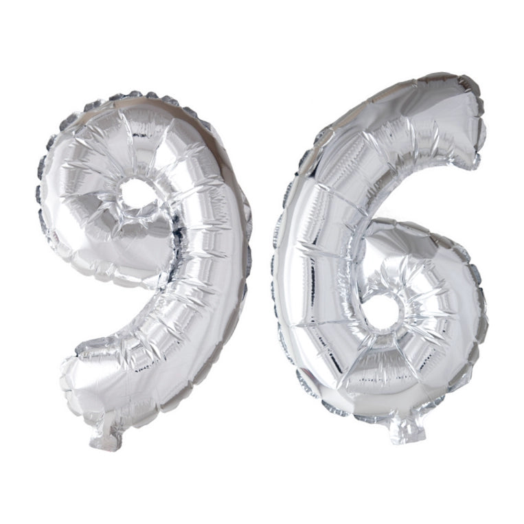 Folieballon 96 jaar Zilver 66cm