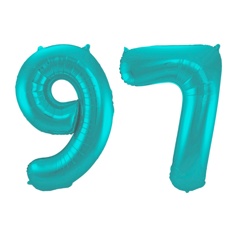 Folieballon 97 jaar metallic pastel aqua mat 86cm