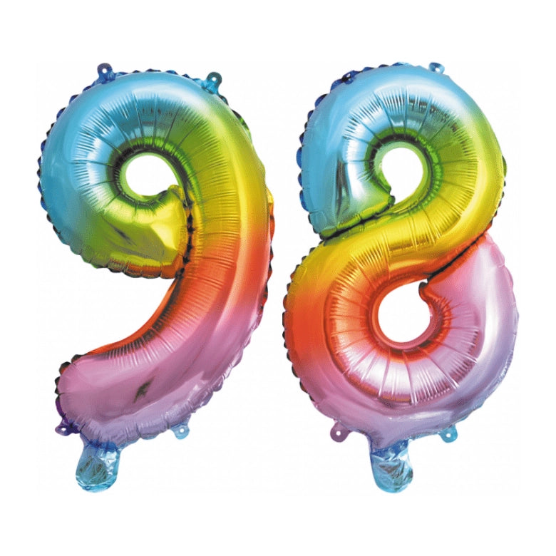 Folieballon 98 jaar Regenboog 86cm