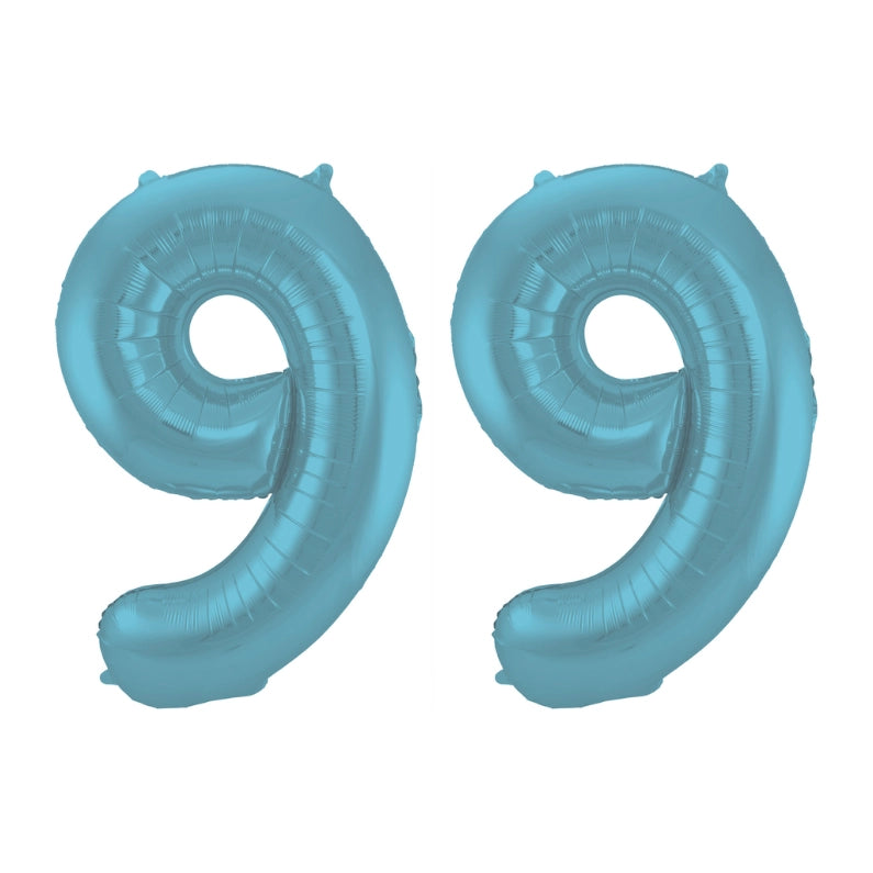 Folieballon 99 jaar metallic pastel blauw mat 86cm