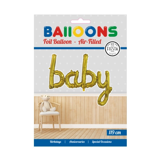 Folieballon BABY - 1 woord - Goud - 119cm