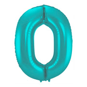 Folieballon cijfer 0 metallic pastel aqua mat 86cm