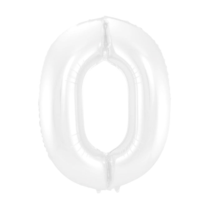 Folieballon cijfer 0 metallic wit 86cm
