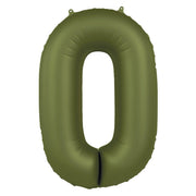 Folieballon Cijfer 0 - Olijf Groen Mat- 86 cm