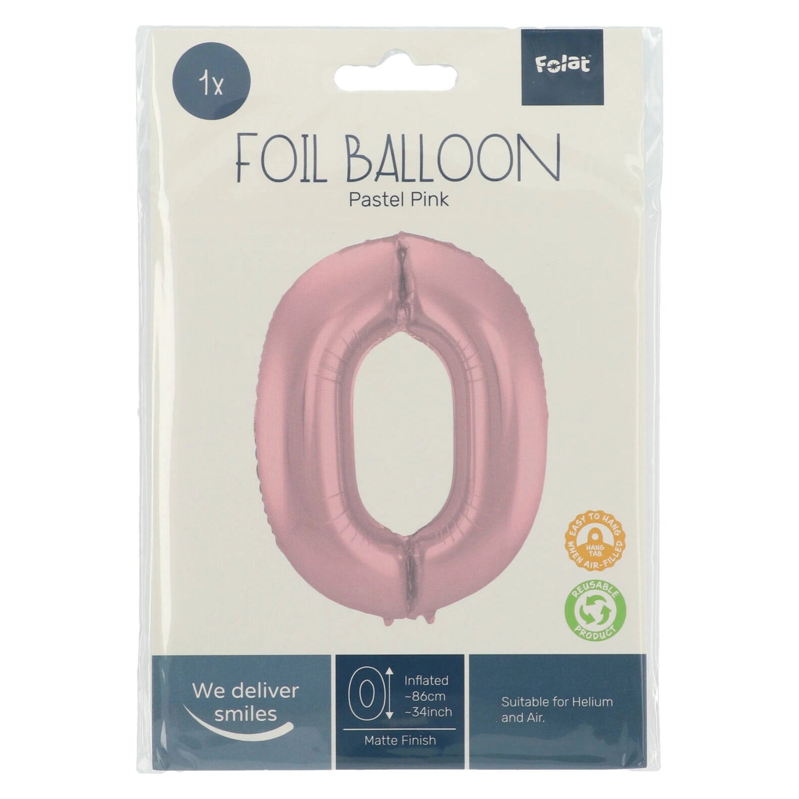 Folieballon Cijfer 0 Pastel Roze Metallic Mat - 86 cm
