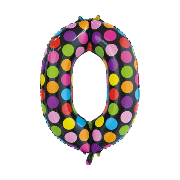 Folieballon cijfer 0 stippen 86cm