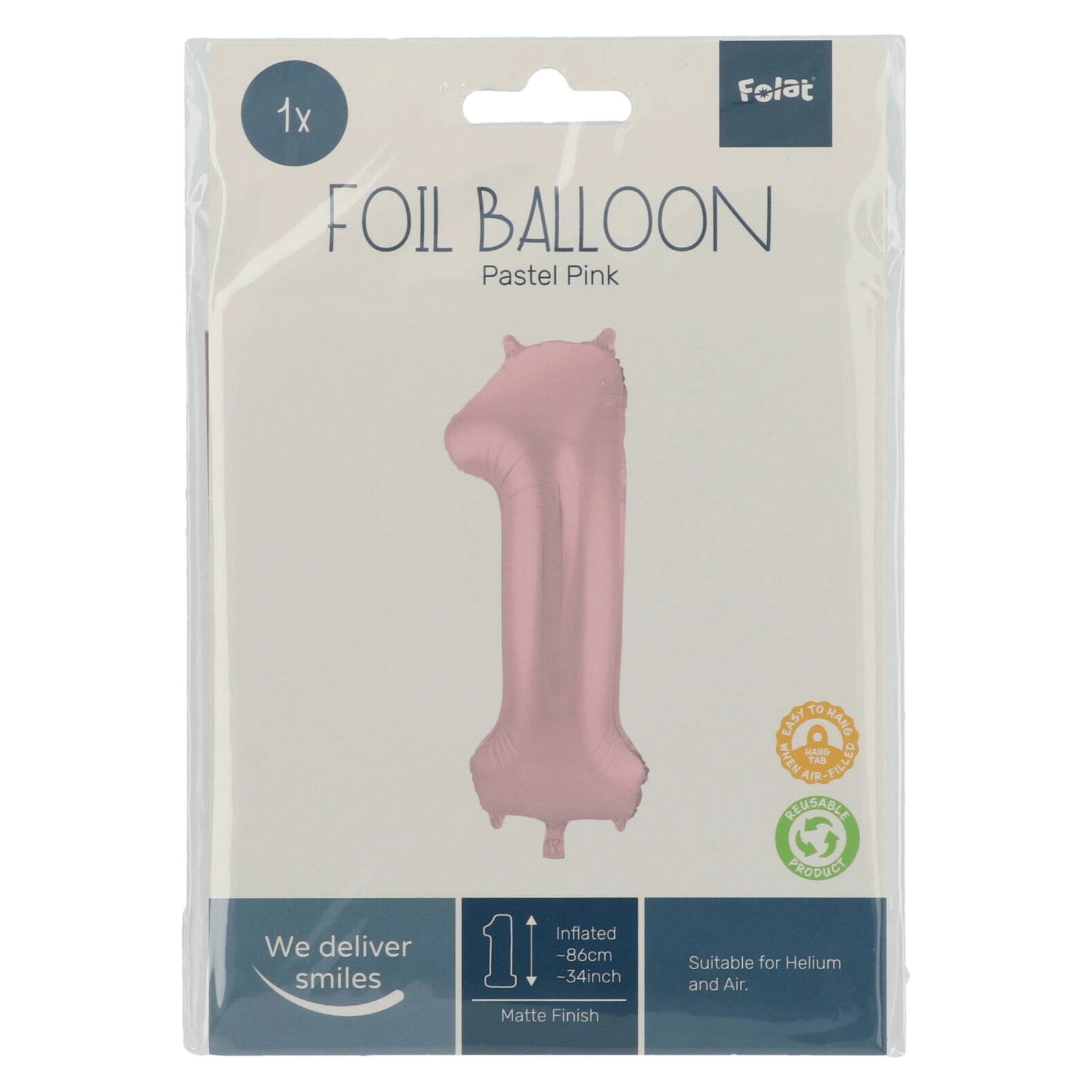 Folieballon Cijfer 1 Pastel Roze Metallic Mat - 86 cm