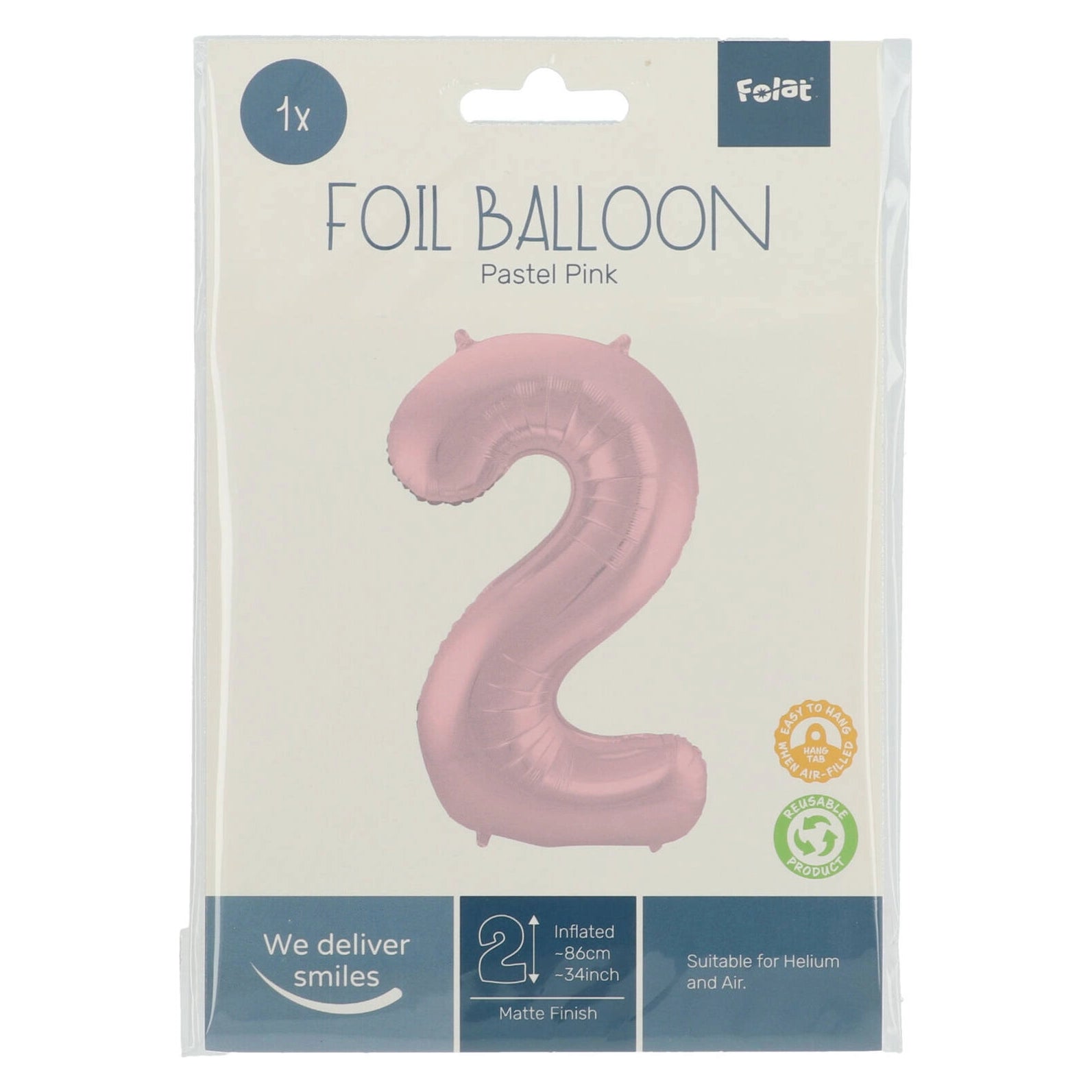 Folieballon Cijfer 2 Pastel Roze Metallic Mat - 86 cm