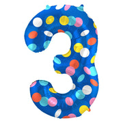 Folieballon Cijfer 3 Colorful Dots - 86 cm