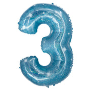 Folieballon Cijfer 3 Galactic Aqua - 101 cm