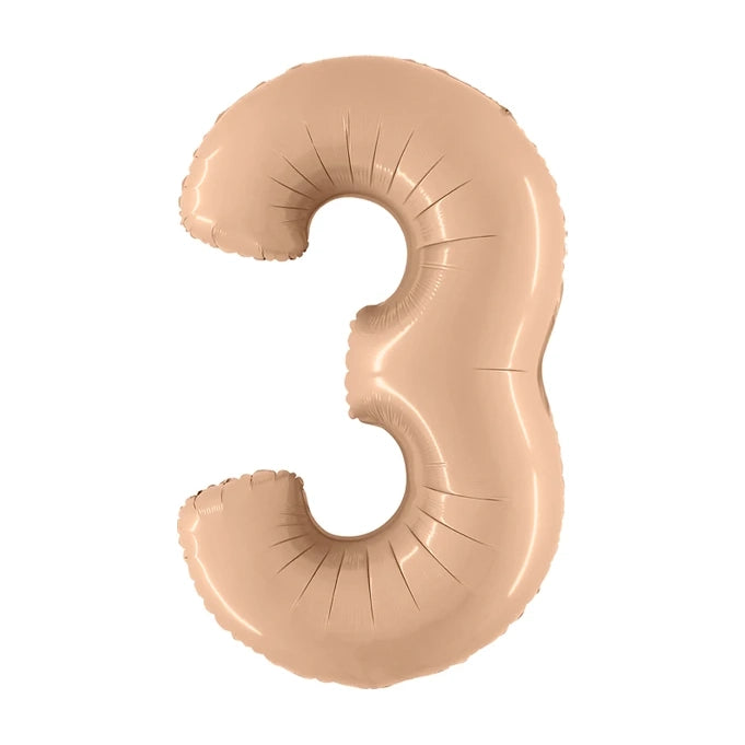 Folieballon Cijfer 3 Satin nude - 102 cm