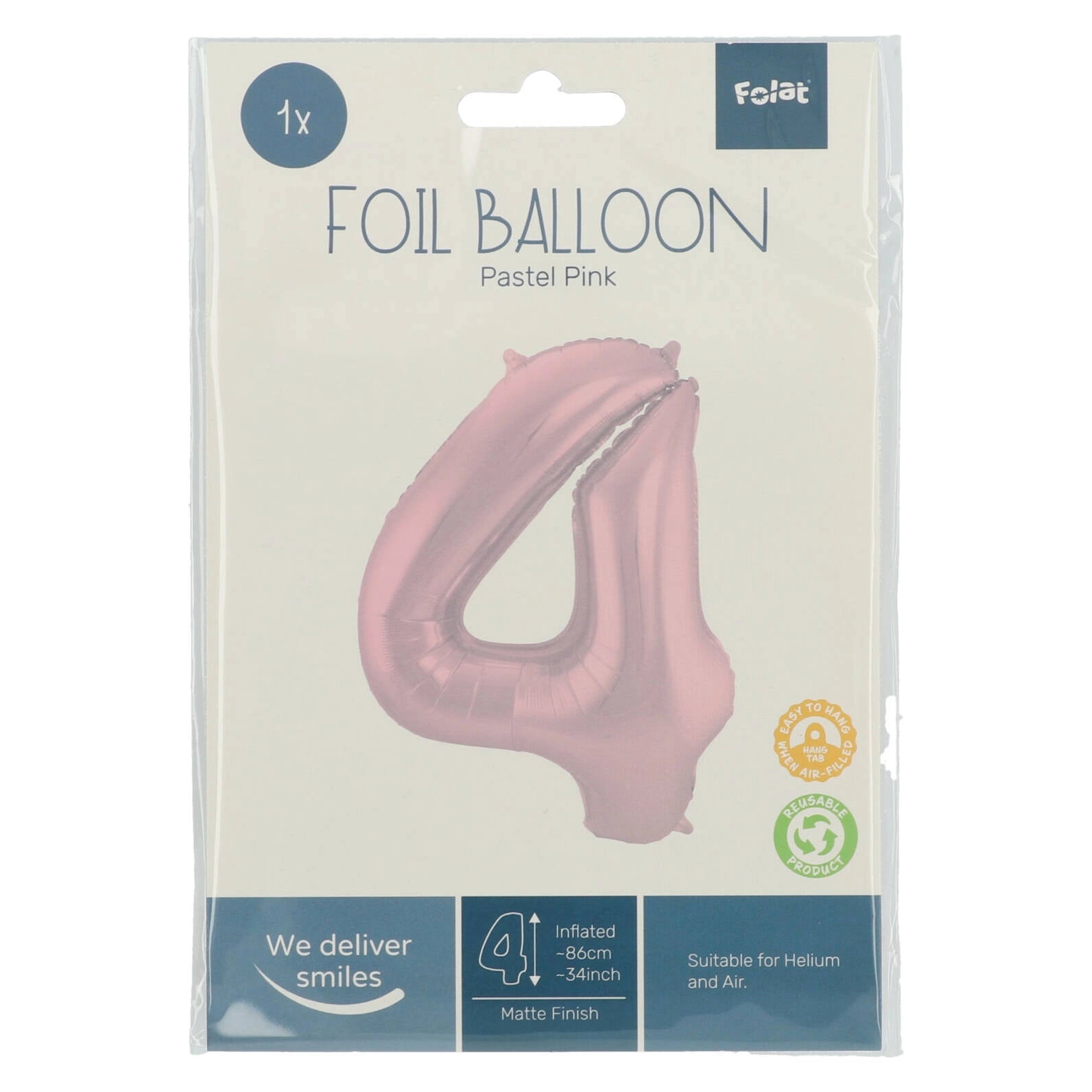Folieballon Cijfer 4 Pastel Roze Metallic Mat - 86 cm