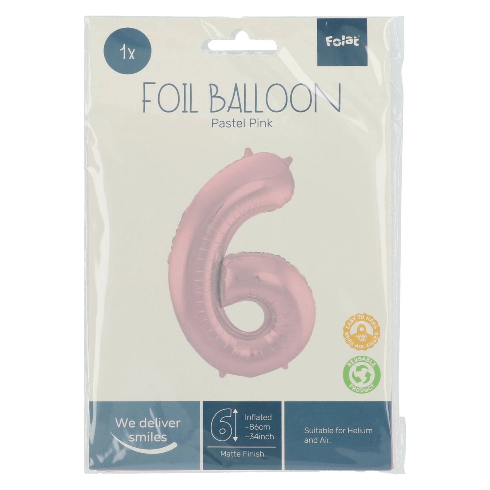 Folieballon Cijfer 6 Pastel Roze Metallic Mat - 86 cm