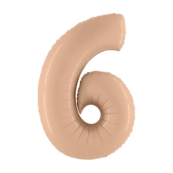 Folieballon Cijfer 6 Satin nude - 102 cm