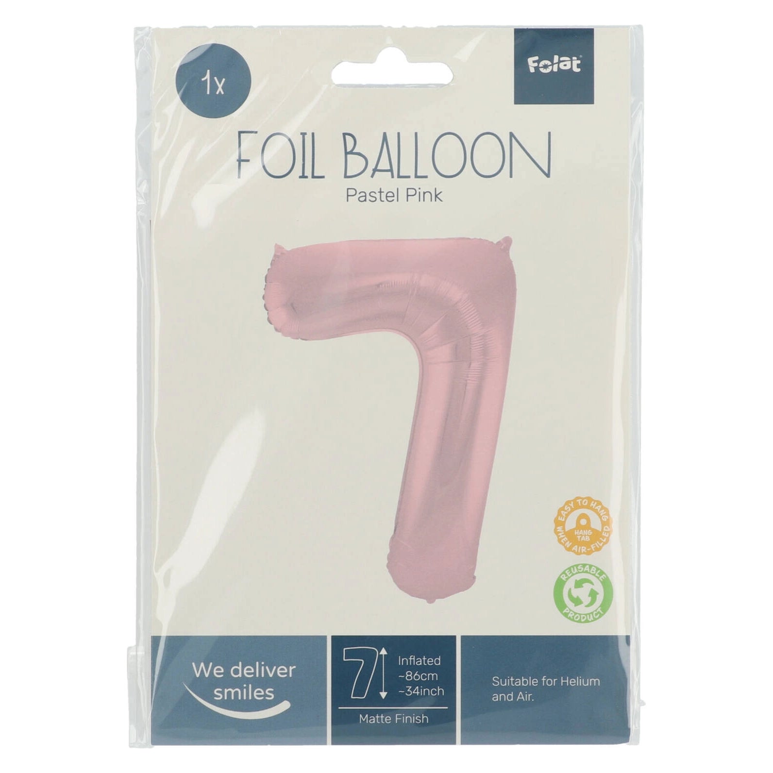 Folieballon Cijfer 7 Pastel Roze Metallic Mat - 86 cm