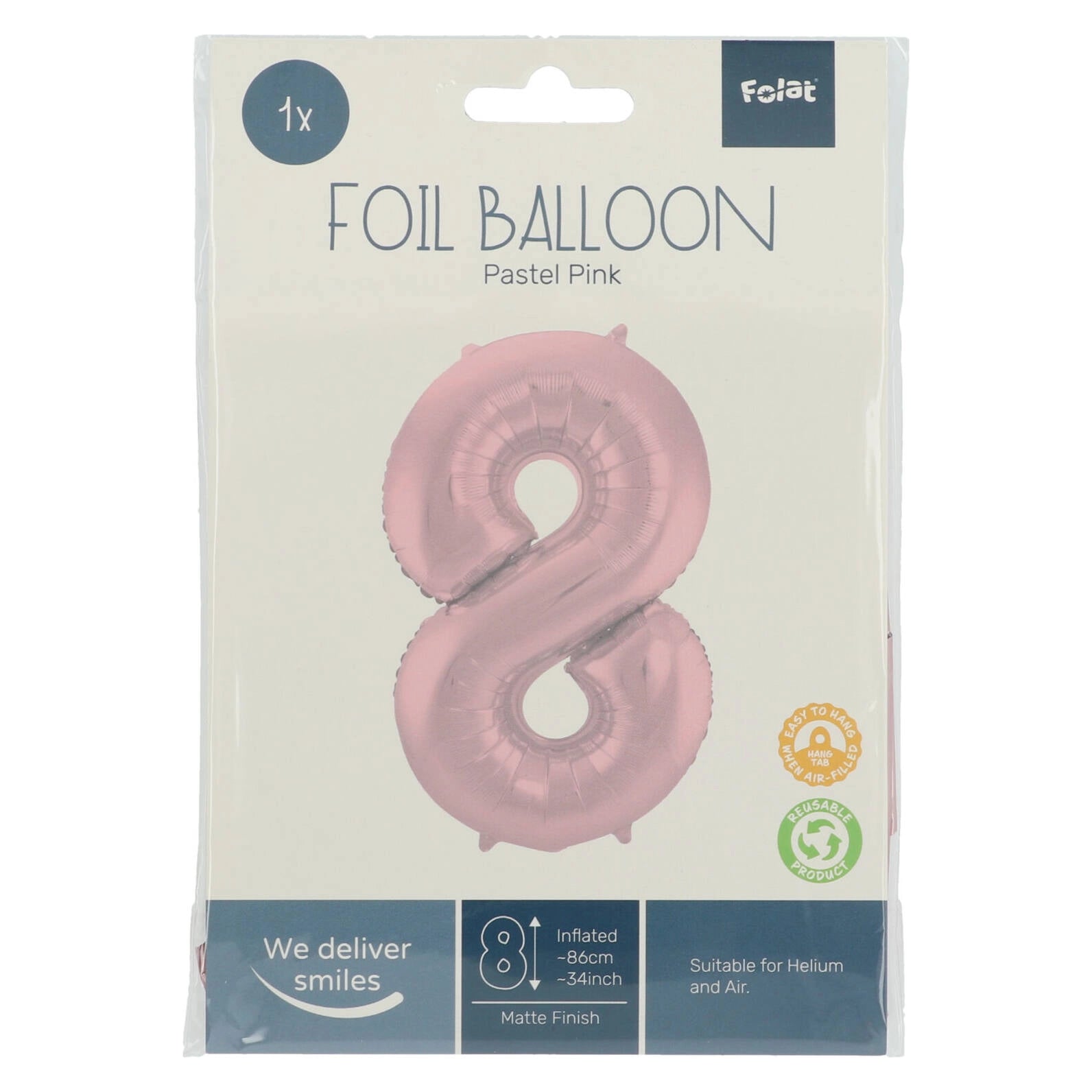 Folieballon Cijfer 8 Pastel Roze Metallic Mat - 86 cm