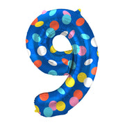 Folieballon Cijfer 9 Colorful Dots - 86 cm