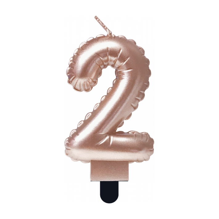 Folieballon cijfer kaars Rosé Goud 2