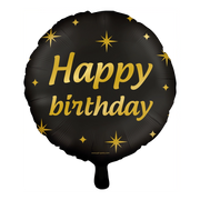 Folieballon Happy Birthday goud zwart - 45cm